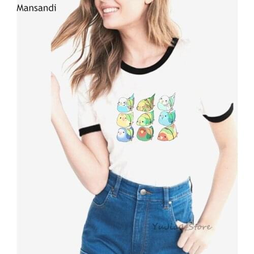 Funny bird animal printed t shirt women clothes 2019 harajuku kawaii clothes vogue tee shirt femme Cockatiel female t-shirt