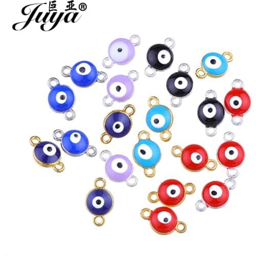 JUYA Evil Eye Connector Charms Supplier 7mm 15pcs Turkey Eye Pendant for Bracelet Necklace Connectors for Jewelry Making AE0050