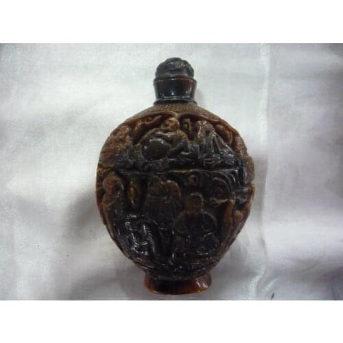 Collection old rhinoceros horn bone snuff bottle, fine carving, with mark, free shipping