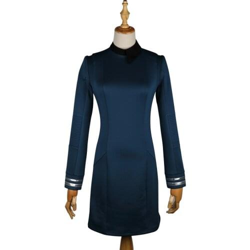 New Star Discovery Season 2 Starfleet Commander Female Blue Uniform Dress with Badge Costumes Woman Adult Cosplay Costume