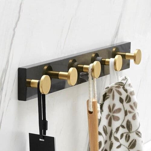 Black/White Marble Bathroom Coat Hook Wall Mounted Hanger Robe Hook Brushed Gold Rows HookBathroom Hardware