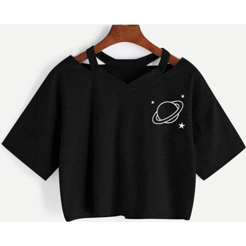 Summer Women Casual Planet Printed Tank Short Sleeve Top Blouse Crop Tops Shirt blusas de mujer womens tops and blouses #7