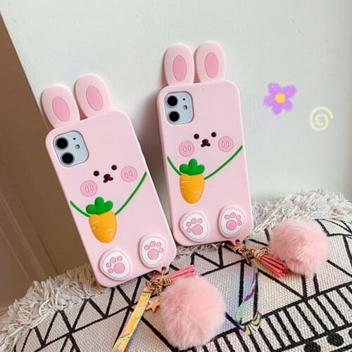 Cute Cartoon Backpack Rabbit Carrot Phone Case For iphone 12Pro MAX 11Pro MAX XS MAX XR 7 8 Plus 3D Rabbit Ears Matte Soft Cover