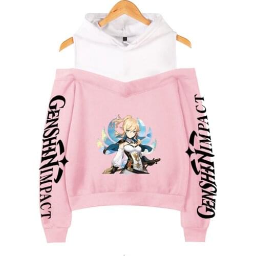 2021 Fashion Genshin Impact Hoodie Off-shoulder Hoodies Women Sweatshirt Casual Girls Clothes Off-shoulder Womens Hoodies