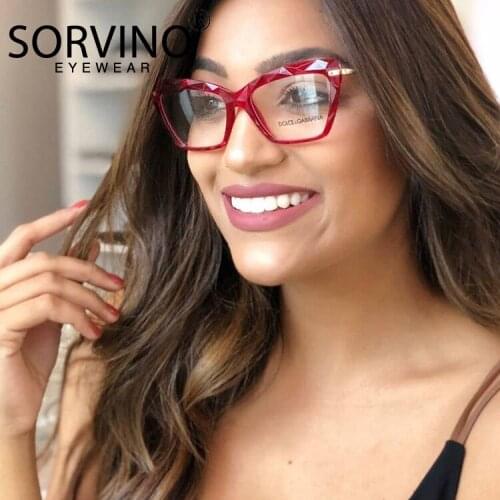 SORVINO Sexy Eyeglasses Frame Women Fashion Cat Eye Glasses Frames Transparent Crystal Myopia Frame Female Optical Spectacles