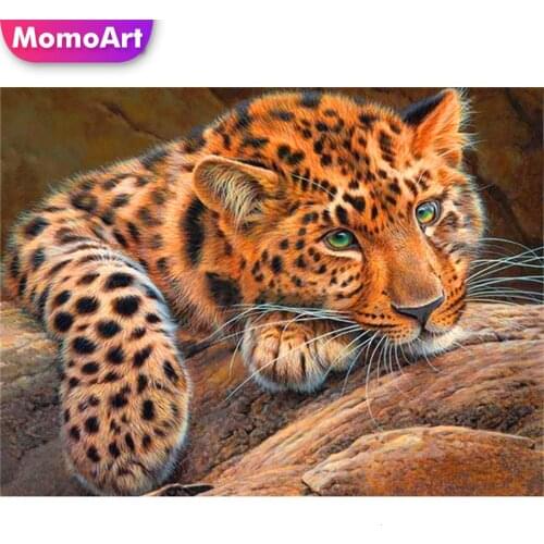 MomoArt Diamond Painting Cross Stitch Leopard Tiger Picture Of Rhinestones Full Square Diamond Embroidery Mosaic Home Decor