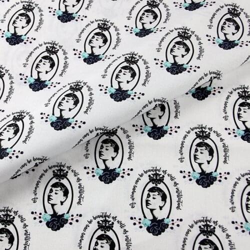 Cartoon Elegant Lady Hepburn 100% Cotton Fabric for Patchwork Hometextile Backpacks Slipcover Doggy Clothes DIY Material
