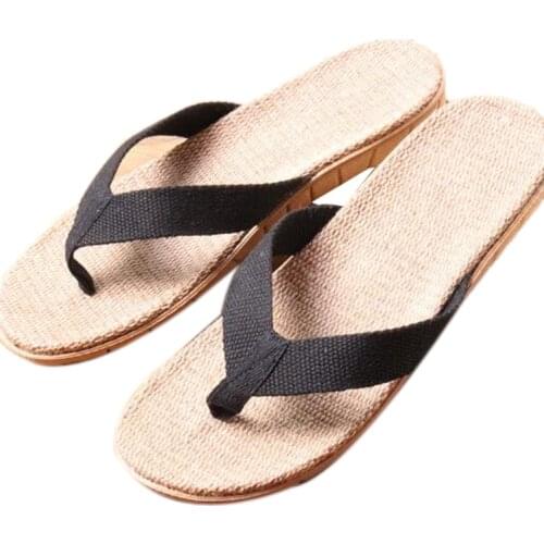 Mens Summer Linen Slippers White Beach Flip Flops Male Indoor Non-slip EVA Home Flax Shoes Men Slides Boys Black Flat Sandals