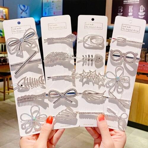 2021 New Children Hair Pins Rhinestone Pearl Hairpin Fashion Baby Accessories Suit Baby Girl Hair Clips For Girls One Word Clips