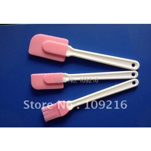 Wholesale!! 3pcs/set Scraper and Brush Green Good Quality 100% Food Grade Silicone Mold