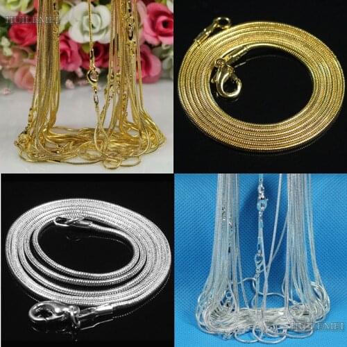 Wholesale lots 10pcs/lot Silver-color / Gold Color 1.2mm Snake Chain Necklaces For Women Jewelry Necklace Chains 16" 18" 20" 24"