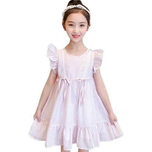 Big Girl Dress Plaid Pattern Girls' Dresses Casual Style Kids Dress Summer Clothes For Girls 6 8 10 12 14