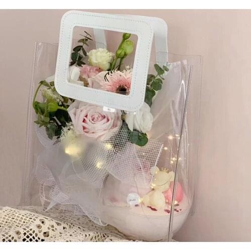 Pvc Transparent Handbag Gift Packing Bags with Handles Wedding Party Decoration Bridesmaid Souvenirs Flower Bouquet Gift Bag