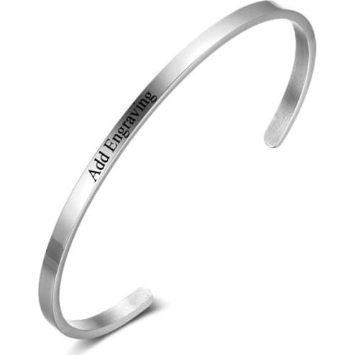 Silver/Gold/Rosegold Customize Personalised Gifts ID Bangles For Lovers' Engrave Name Stainless Steel Mantra Bracelets & Bangles