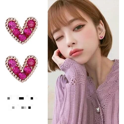 Silver Needle Temperament Rhinestone Love Net Red Personality Simple And Small Earrings College Student Jewelry Stud Earrings