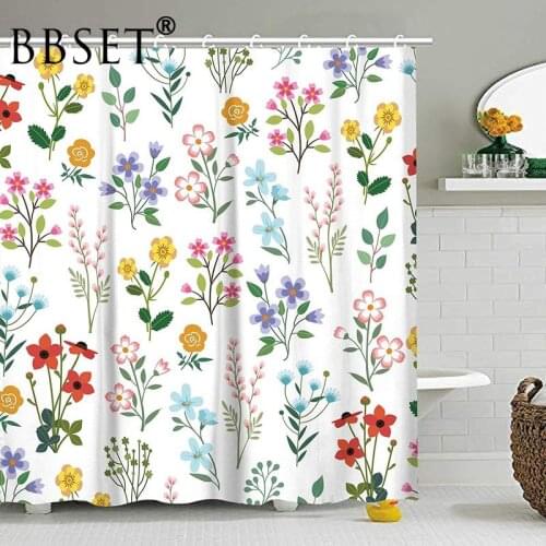 Floral Shower Curtain Colored Various Flowers Pattern Waterproof Multi-size Douchegordijn Bathroom Decor with 12 Hooks