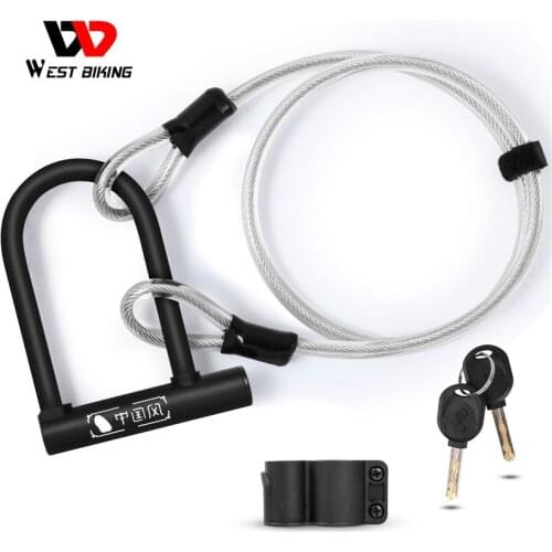 WEST BIKING Bicycle Cable Lock U Lock Steel Cable Set Anti-hydraulic Shears Mountain Bike Riding Equipment Cable with Lock 2021
