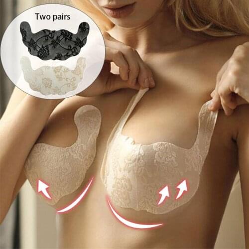 Women Self Adhesive U Shape Nipple Stickers Lace Breast Petals Push Up Tape Nipple Cover Bra Pads Strapless Invisible Sticky Bra