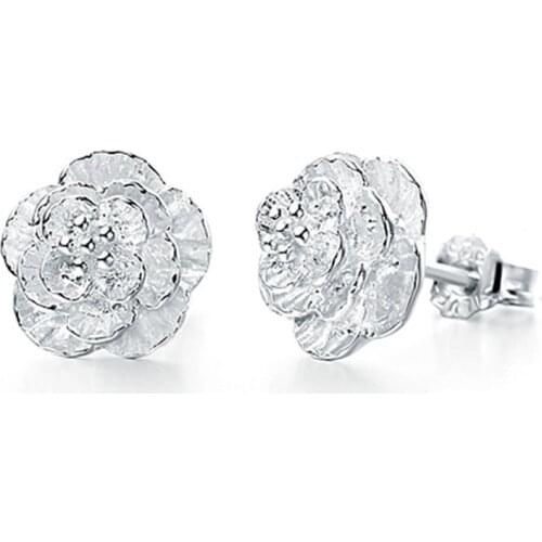 Sterling-silver-jewelry Earing Brincos Pendientes Mujer Earrings 925 Plata Flowers Ear Stud Earring For Women Boucle D'oreille