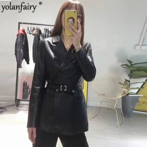 2020 Genuine Leather Jacket Women 100% Sheepskin Coat Korean Double-breasted Blazer Leather Coats Spring Autumn A82 KJ4105