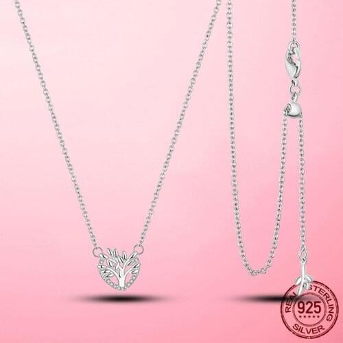 New Silver Necklace 925 Sterling Silver Heart Family Tree Necklace for Women CZ Wedding Engagement Party Romantic Fine Jewelry