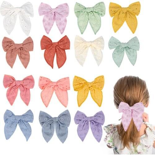 1 Pc 5" Sweet Embroider Hair Bow With Clips Girls Hairpins Girls Hair Accessories Kids Barrettes spinki do wlosow Free shipping