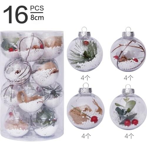 16pcs 8cm Christmas Ornament Balls Big Clear Plastic Fillable Ornament Shatterproof Xmas Balls Baubles for Christmas Tree