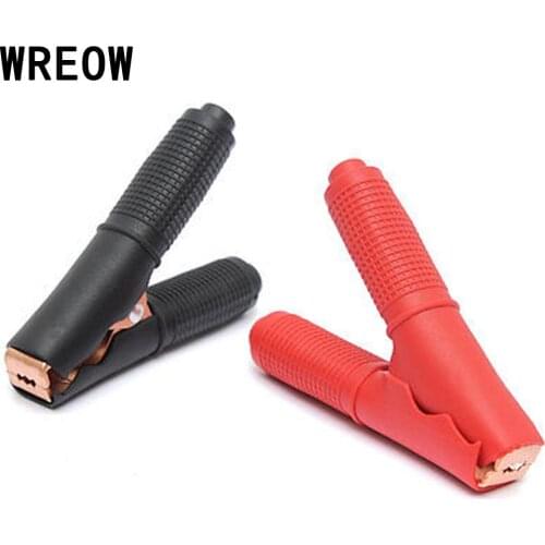 WREOW 2pc 90mm 100A Metal Car Battery Clip Crocodile Alligator Test Clamp Battery Test Lead Alligator Clips Insulated Clamp