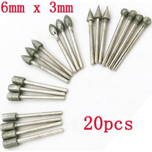 20/Pcs 3mm Grinding Cutting Head Drill Bits Shank Diamond Dremel Rotary Carving Polishing Tool Sets