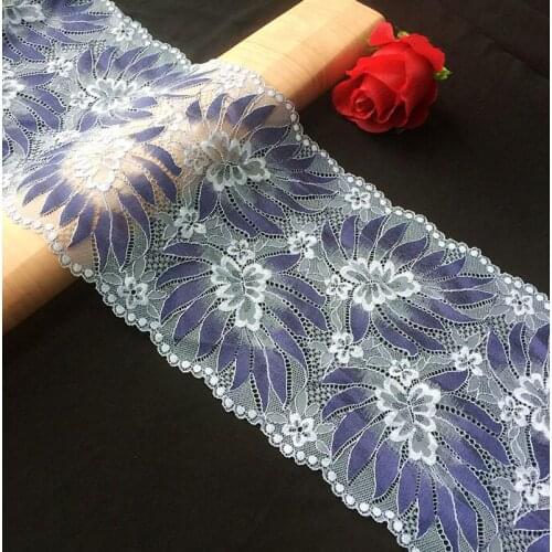 3 meters hot sale Dress lace fabric allovered blue embroidered elastic lace fabric fashion fabric double borders wide 22cm