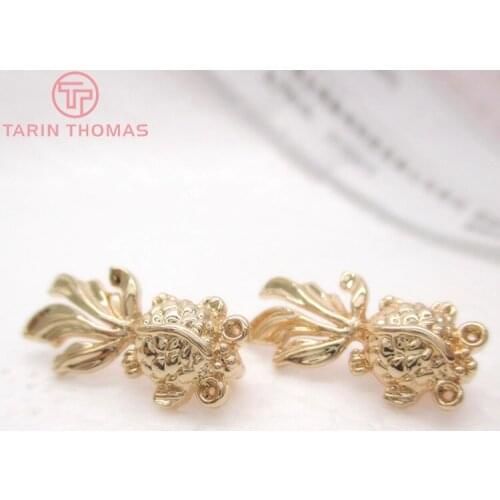 31857)6PCS 9x17MM 24K Champagne Gold Color Plated Brass Goldfish Charms Pendants Diy Jewelry Findings Accessories wholesale