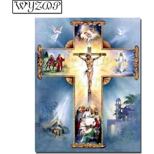5D Diamond painting Cross Jesus Picture Full Square/Round Diamond Embroidery Mosaic Cross stitch Gift Kits Home decor WYZ190704