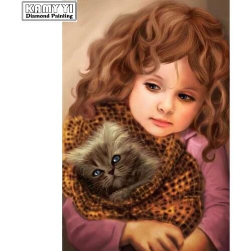5D DIY Full Square Diamond Painting Cross Stitch "Girl holding cat" 3D Diamond Embroidery Rhinestone Mosaic Home Decor Gift