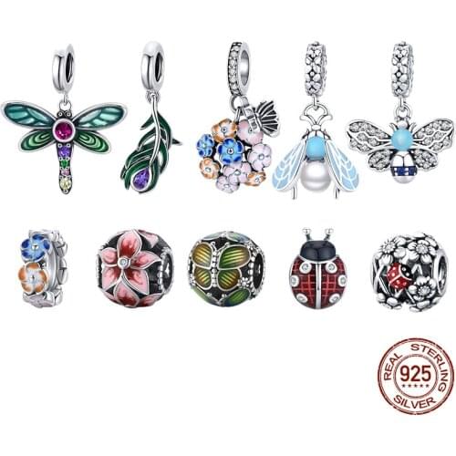 Authentic 100% 925 Sterling Silver Shiny Dragonfly Charm for Original Silver DIY Bracelet or Bangle jewelry Make beads For women