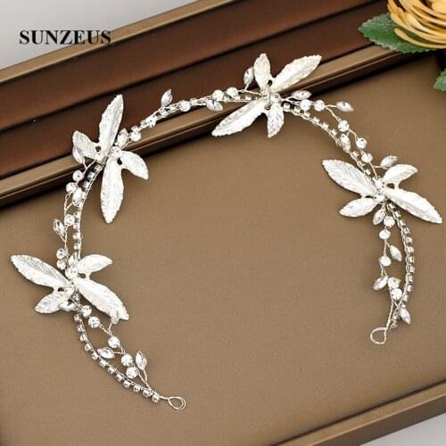 Shiny Crystals Silver Metal Leaves Headband For Party Bridal Head Sash Wedding Accessories Head Chain SQ472