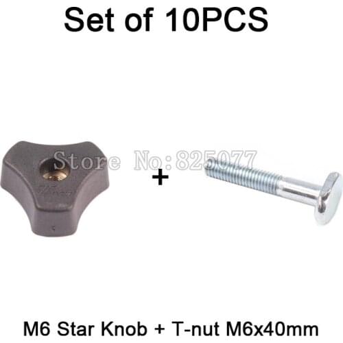 Woodworking Parts 10PCS Star Knob M6 + 10PCS T-nut M6x40, Woodworking Jigs JF1161