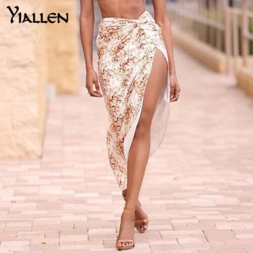 Yiallen Print Long Skirt Women Sexy Chic Side Split Twist Asymmetrical Maxi Skirt Ladies Casual Streetwear Summer Party Outfits