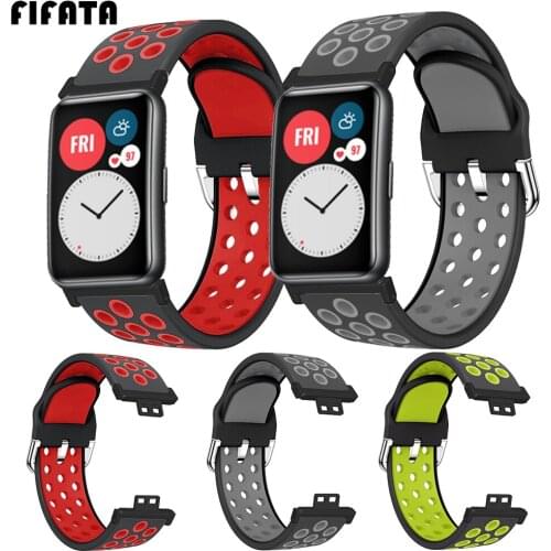 FIFATA Double Color Soft Silicone Sport Strap For Huawei Fit Smart Watch Replacement Wristband For Huawei Watch Fit Band Strap