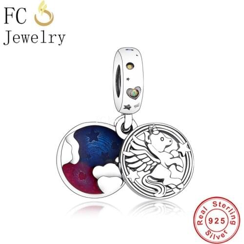 FC Jewelry Fit Original Brand Charm Bracelet 925 Sterling Silver Magic Flying Unicorn In Blue Sky Beads For Making Berloque 2020