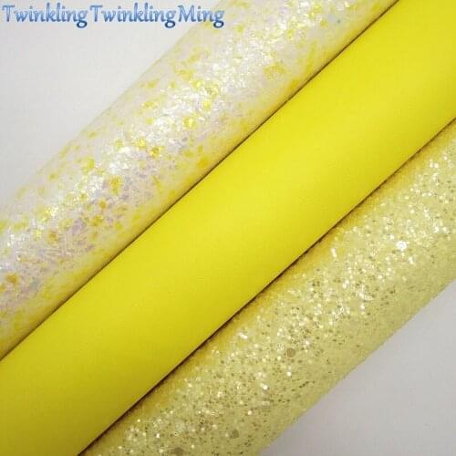 YELLOW Glitter Fabric, Lemon Synthetic Leather, Faux Fabric Sheets For Bow A4 21x29CM Twinkling Ming XM013D