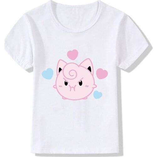 Pokemon Jigglypuff T-shirt for Kids Heart-Shaped Picture Print T Shirt Cute Child Summer Costumes Anime Figures Clothing Tops