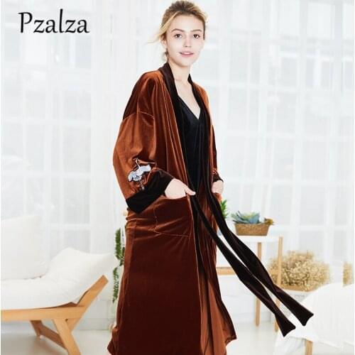 Animal Red-crowned Cranes Fashion Robe Female Winter Autumn Long Robes Femme Women Bath Robe Belt Nightgown Sleepwear Robe Brown