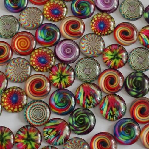 16mm Mixed Style Kaleidoscope Round Glass Cabochon Dome Jewelry Finding Cameo Pendant Settings 50pcs/lot (K02245)