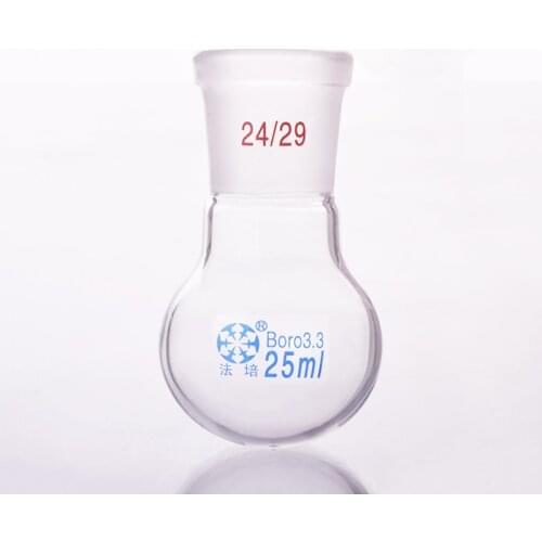 Single standard mouth round-bottomed flask,Capacity 25ml and joint 24/29,Single neck round flask