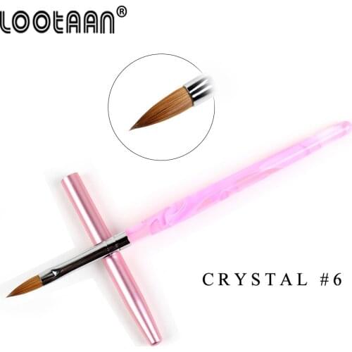 Lootaan 1PCS Crystal Pen Kolinsky Acrylic Nail Brush Gold Pink Wave Handle 100% Pure Kolinsky Nail Art Brush Kolinsky Brush #6