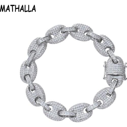 MATHALLA Mens 12mm Coffee Bean Chain Bracelet Iced AAA + Cubic Zirconia Gold Silver Mens Womens Jewelry