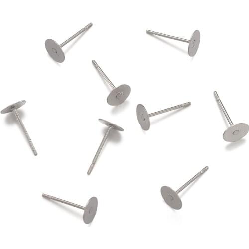 50pcs 5/6/8mm 304 Stainless Steel Metal Flat Round Blank Peg & Post Ear Studs Findings DIY Accessories Component F60