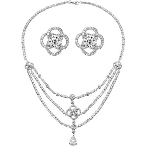 Japanese And Korean Style Multi-Layer Zircon Necklace Earrings Jewelry Set Wedding Bridal Party Jewelry Set Dress Up