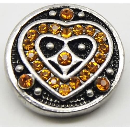 Fashion Heart Pattern Rhinestone Paved Metal Snap Button For Making Fashion Jewelry