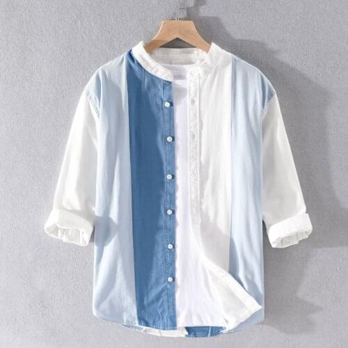 Men Blouse Fashion Japanese Simple Harakuju High Quality 100% Cotton Wide Vertical Striped Short Sleeve Casual Slim Shirts